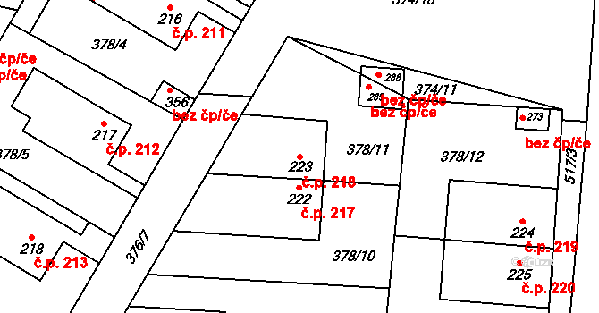 Cvrčovice 218 na parcele st. 223 v KÚ Cvrčovice, Katastrální mapa
