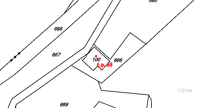 Kokořínský Důl 55, Kokořín na parcele st. 100 v KÚ Kokořín, Katastrální mapa