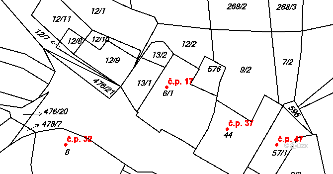 Krašovice 17 na parcele st. 6/1 v KÚ Krašovice u Plzně, Katastrální mapa