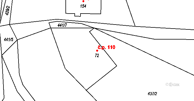 Rokytník 110, Hronov na parcele st. 72 v KÚ Rokytník, Katastrální mapa