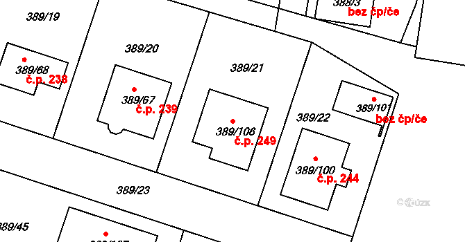 Plačice 249, Hradec Králové na parcele st. 389/106 v KÚ Plačice, Katastrální mapa