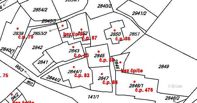 Štramberk 85 na parcele st. 2845 v KÚ Štramberk, Katastrální mapa