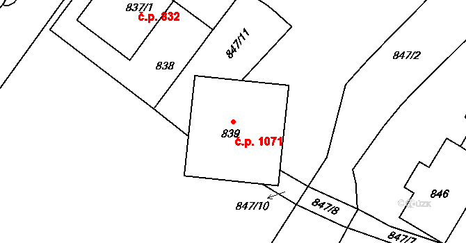 Kopřivnice 1071 na parcele st. 839 v KÚ Kopřivnice, Katastrální mapa