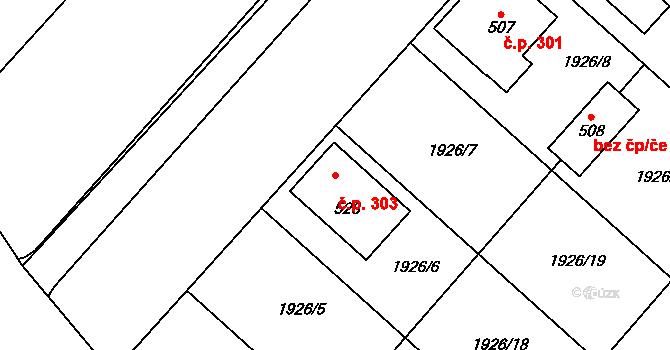 Ivaň 303 na parcele st. 528 v KÚ Ivaň, Katastrální mapa