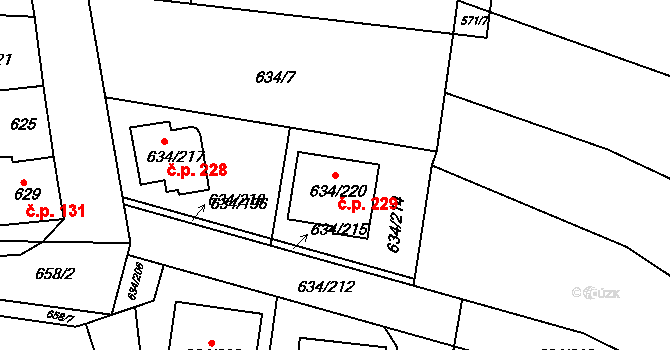 Horákov 229, Mokrá-Horákov na parcele st. 634/220 v KÚ Horákov, Katastrální mapa