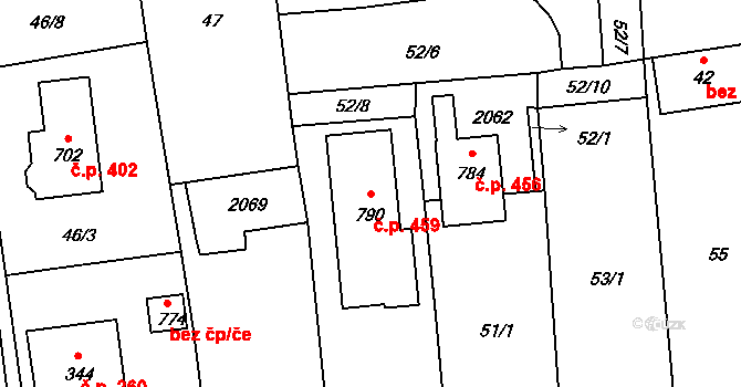 Louky 459, Zlín na parcele st. 790 v KÚ Louky nad Dřevnicí, Katastrální mapa