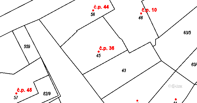 Bačkov 36 na parcele st. 45 v KÚ Bačkov, Katastrální mapa