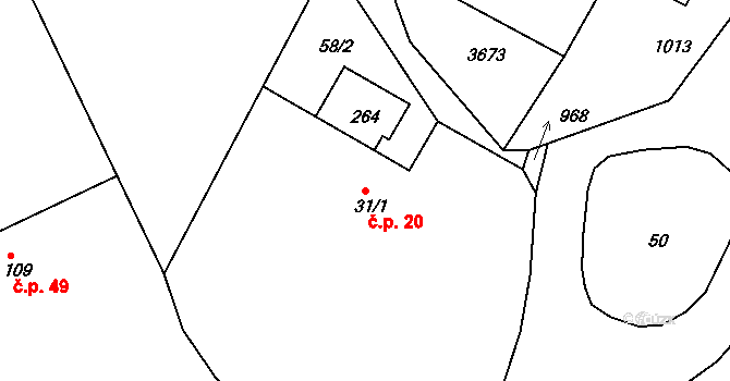 Lipovka 20, Rychnov nad Kněžnou na parcele st. 31/1 v KÚ Lipovka u Rychnova nad Kněžnou, Katastrální mapa