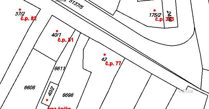 Vlasatice 77 na parcele st. 42 v KÚ Vlasatice, Katastrální mapa