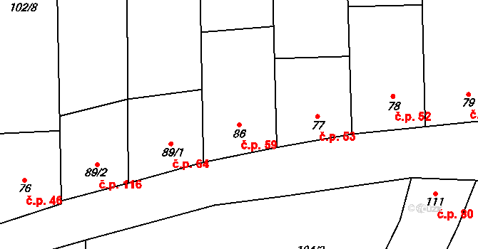 Hlinsko pod Hostýnem 59, Bystřice pod Hostýnem na parcele st. 86 v KÚ Hlinsko pod Hostýnem, Katastrální mapa