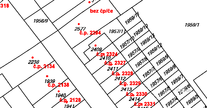 Kroměříž 2327 na parcele st. 2410 v KÚ Kroměříž, Katastrální mapa