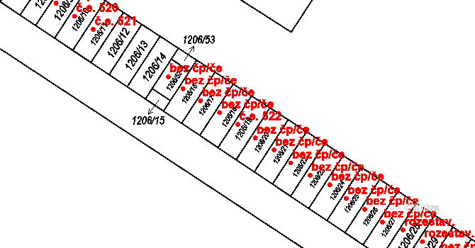 Miřetice u Klášterce nad Ohří 522, Klášterec nad Ohří na parcele st. 1206/19 v KÚ Miřetice u Klášterce nad Ohří, Katastrální mapa