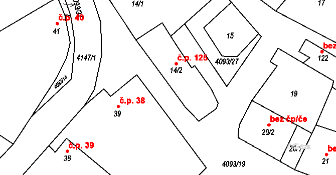 Trstěnice 125 na parcele st. 14/2 v KÚ Trstěnice u Moravského Krumlova, Katastrální mapa