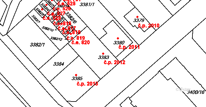 Znojmo 2012 na parcele st. 3383 v KÚ Znojmo-město, Katastrální mapa