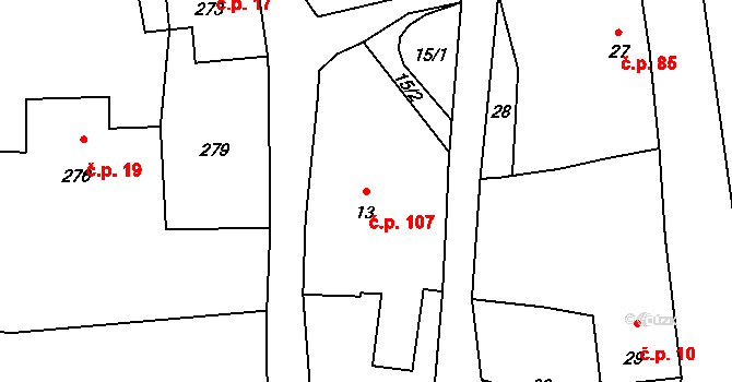Černotín 107 na parcele st. 13 v KÚ Černotín, Katastrální mapa