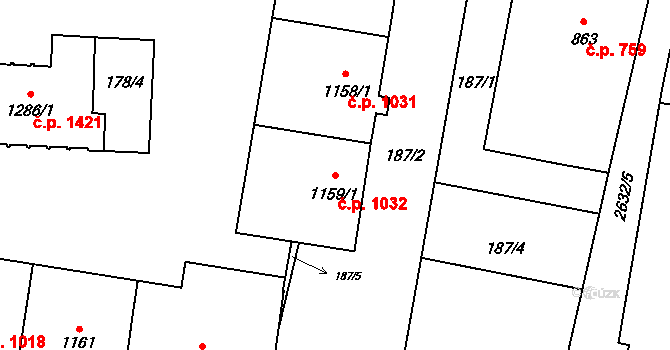 Lipník nad Bečvou I-Město 1032, Lipník nad Bečvou na parcele st. 1159/1 v KÚ Lipník nad Bečvou, Katastrální mapa