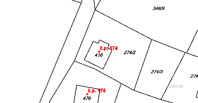 Červené Janovice 174 na parcele st. 416 v KÚ Červené Janovice, Katastrální mapa