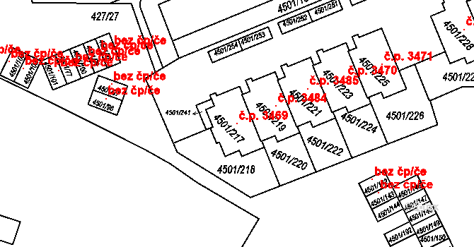 Strašnice 3469, Praha na parcele st. 4501/217 v KÚ Strašnice, Katastrální mapa