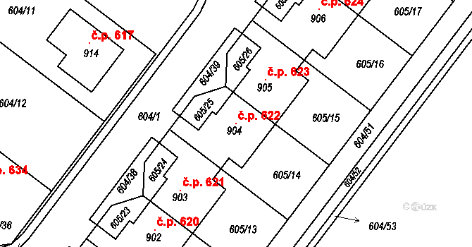 Držovice 622 na parcele st. 904 v KÚ Držovice na Moravě, Katastrální mapa