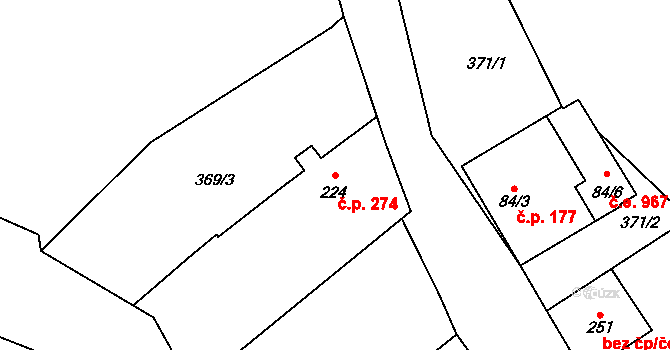 Josefův Důl 274 na parcele st. 224 v KÚ Josefův Důl u Jablonce nad Nisou, Katastrální mapa
