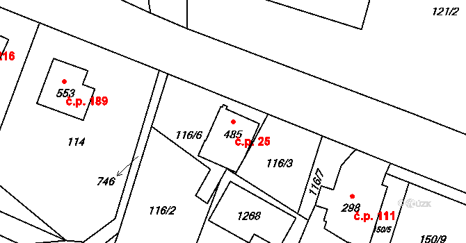 Maršovice 25 na parcele st. 485 v KÚ Maršovice u Jablonce nad Nisou, Katastrální mapa