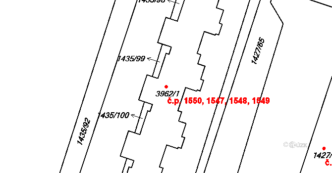 Čelákovice 1547,1548,1549,1550 na parcele st. 3962/1 v KÚ Čelákovice, Katastrální mapa