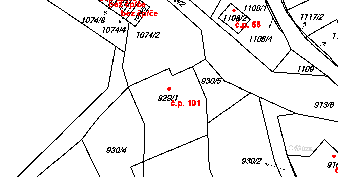 Arnultovice 101, Nový Bor na parcele st. 929/1 v KÚ Arnultovice u Nového Boru, Katastrální mapa