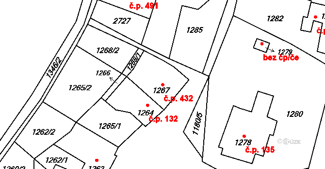 Ždánice 432 na parcele st. 1267 v KÚ Ždánice, Katastrální mapa