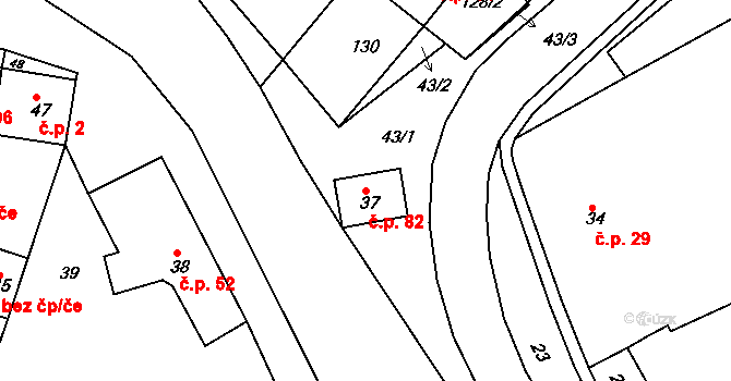 Chomýž 82 na parcele st. 37 v KÚ Chomýž, Katastrální mapa