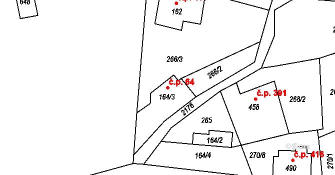 Dolní Podluží 64 na parcele st. 164/3 v KÚ Dolní Podluží, Katastrální mapa