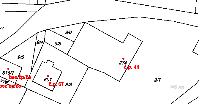 Horní Sklenov 41, Hukvaldy na parcele st. 274 v KÚ Sklenov, Katastrální mapa