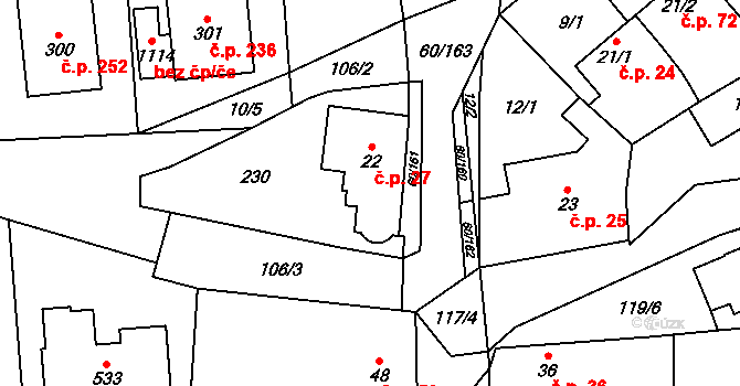 Hovorčovice 27 na parcele st. 22 v KÚ Hovorčovice, Katastrální mapa
