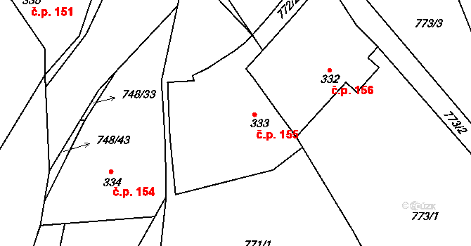 Ládví 155, Kamenice na parcele st. 333 v KÚ Ládví, Katastrální mapa