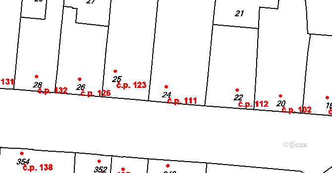 Mochov 111 na parcele st. 24 v KÚ Mochov, Katastrální mapa
