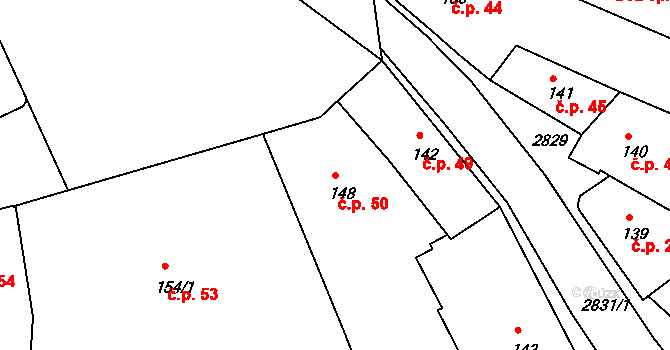 Dačice I 50, Dačice na parcele st. 148 v KÚ Dačice, Katastrální mapa