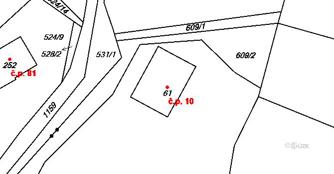 Hrachovice 10, Mírová pod Kozákovem na parcele st. 61 v KÚ Sekerkovy Loučky, Katastrální mapa