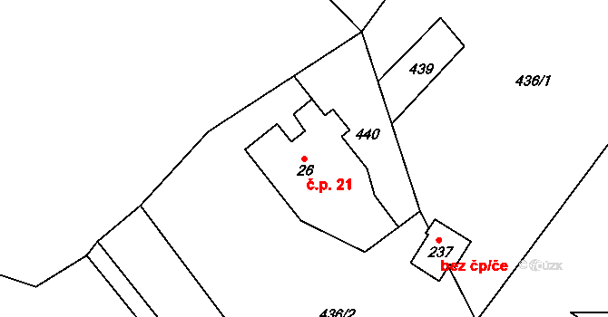 Rváčov 21, Lomnice nad Popelkou na parcele st. 26 v KÚ Rváčov, Katastrální mapa