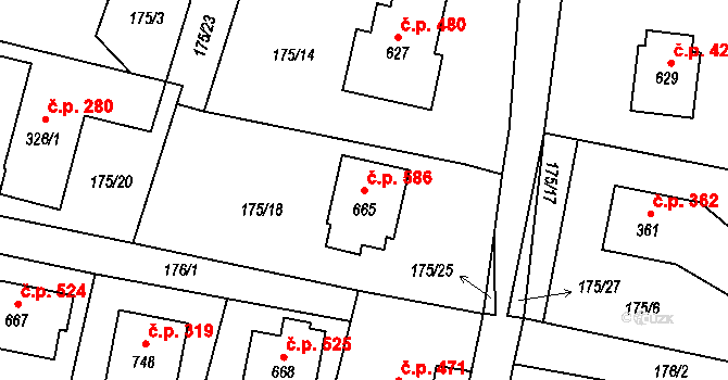 Raškovice 586 na parcele st. 665 v KÚ Raškovice, Katastrální mapa