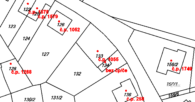 Děčín IV-Podmokly 1055, Děčín na parcele st. 133 v KÚ Podmokly, Katastrální mapa