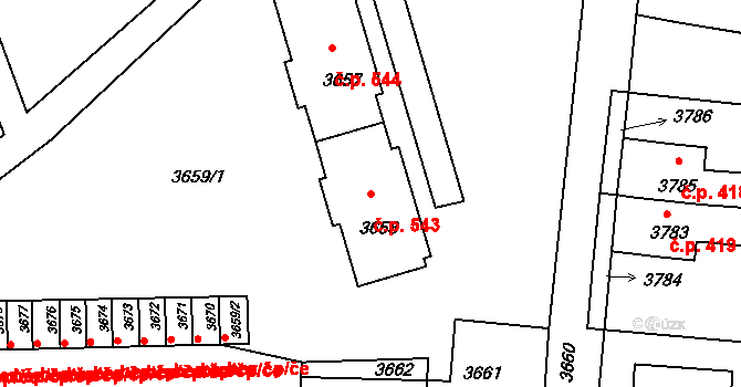 Mimoň I 543, Mimoň na parcele st. 3658 v KÚ Mimoň, Katastrální mapa