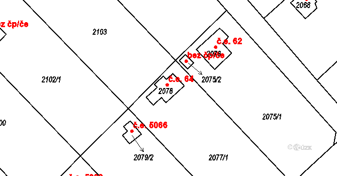 Lovosice 64 na parcele st. 2078 v KÚ Lovosice, Katastrální mapa