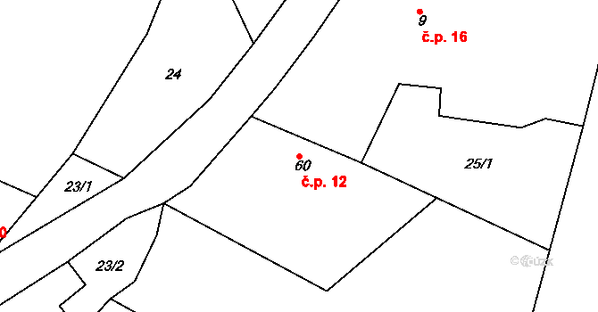 Rakov 12, Markvartice na parcele st. 60 v KÚ Rakov u Markvartic, Katastrální mapa