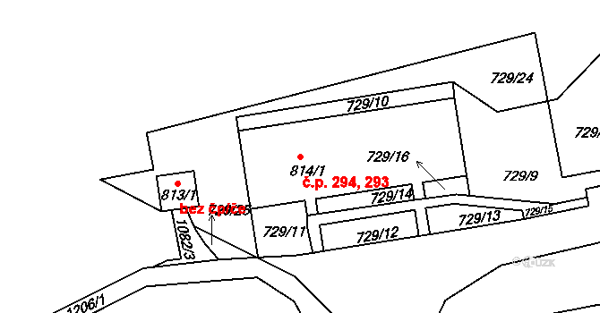 Děčín IX-Bynov 293,294, Děčín na parcele st. 814/1 v KÚ Bynov, Katastrální mapa