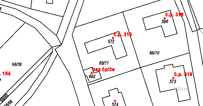 Senohraby 316 na parcele st. 572 v KÚ Senohraby, Katastrální mapa