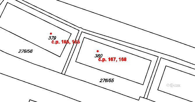 Děčín XXVII-Březiny 167,168, Děčín na parcele st. 380 v KÚ Březiny u Děčína, Katastrální mapa