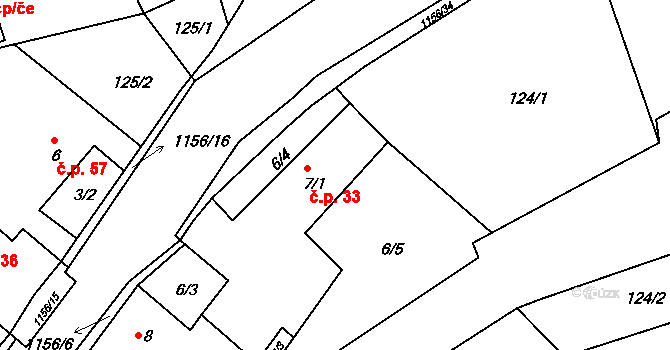 Jezdovice 33 na parcele st. 7/1 v KÚ Jezdovice, Katastrální mapa