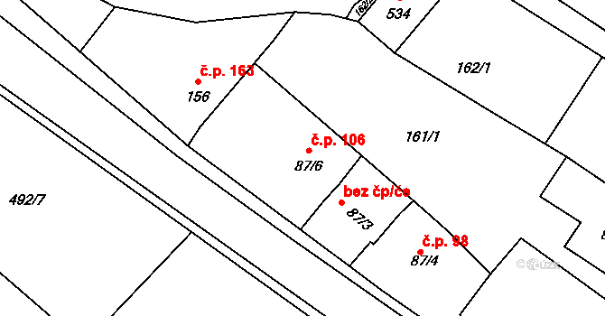 Dukovany 106 na parcele st. 87/6 v KÚ Dukovany, Katastrální mapa