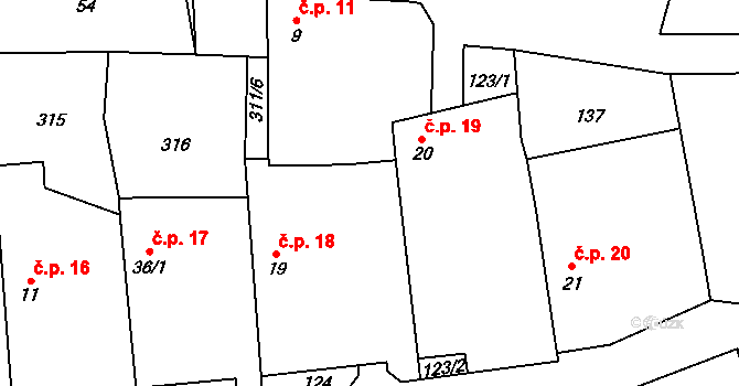 Nimpšov 19 na parcele st. 20 v KÚ Nimpšov, Katastrální mapa