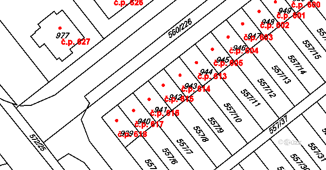 Podklášteří 615, Třebíč na parcele st. 942 v KÚ Podklášteří, Katastrální mapa