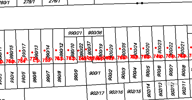 Tuřany 757, Brno na parcele st. 900/19 v KÚ Tuřany, Katastrální mapa